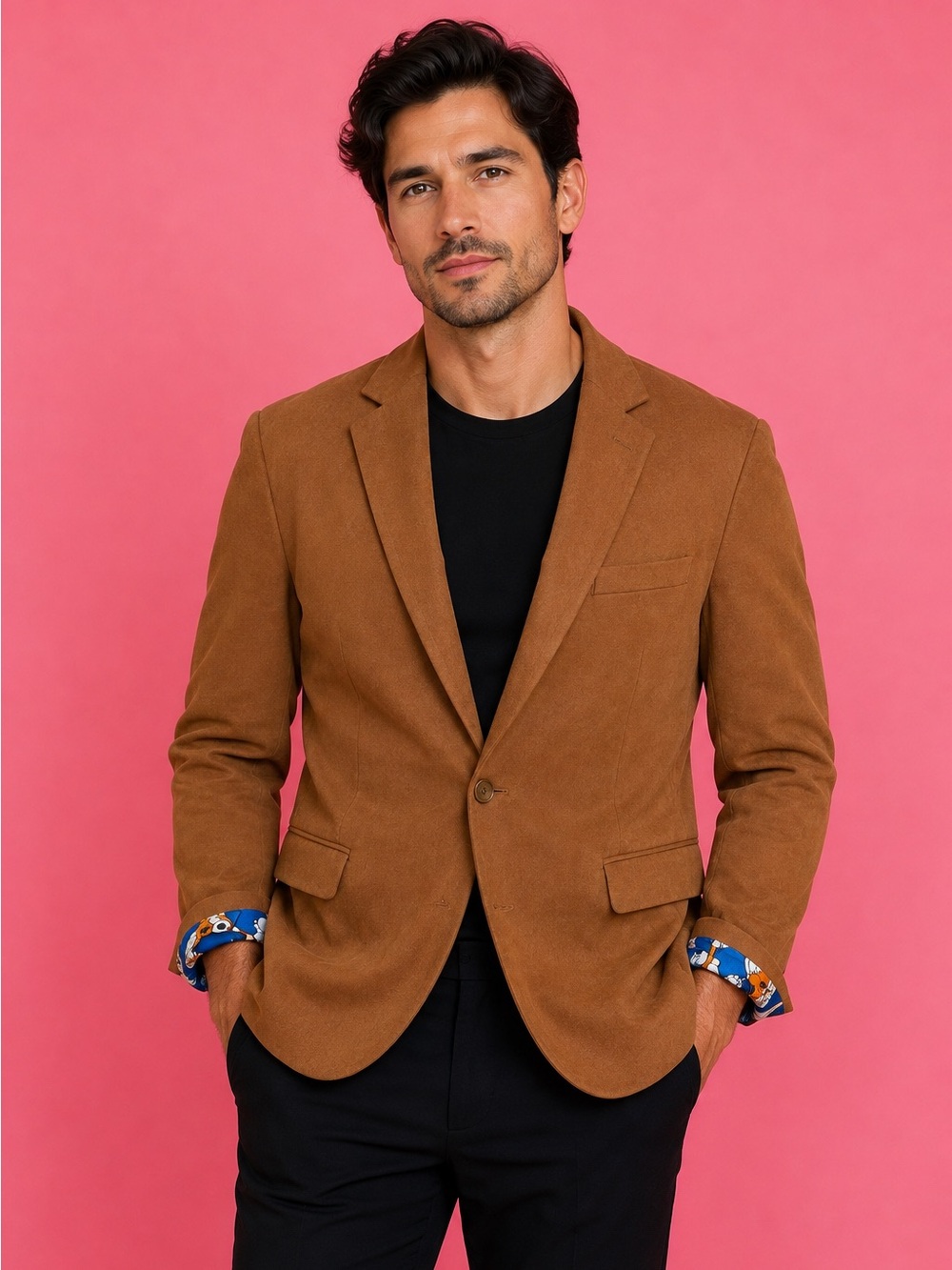 Men's FunWear Gremlins Tan Suede-Style Single-Button Sports Blazer